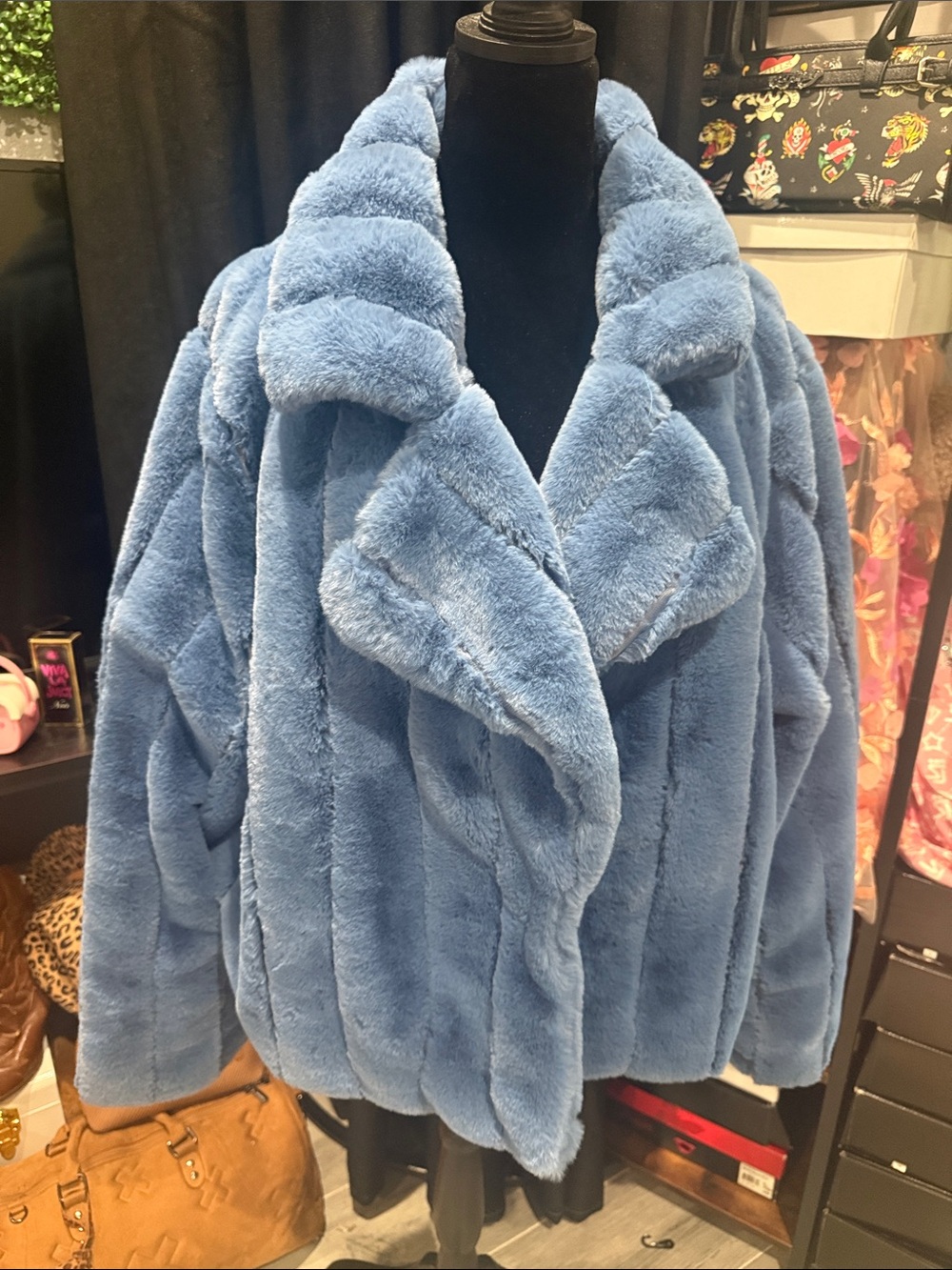 Fashion Nova Dusty Blue Plush Teddy Jacket